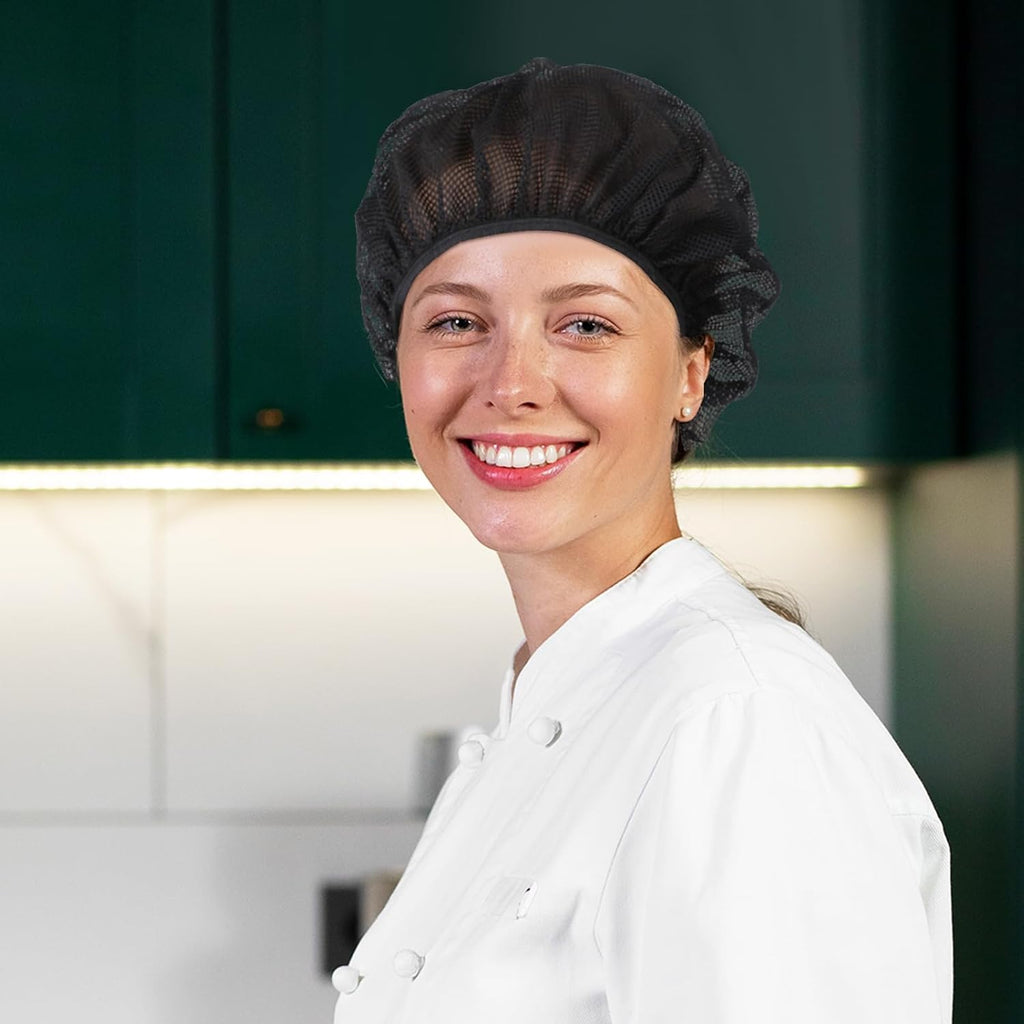 6 Pcs Chef Hat Unisex Elastic Kitchen Cooking Hat Food Service Hair Nets Mesh Ca