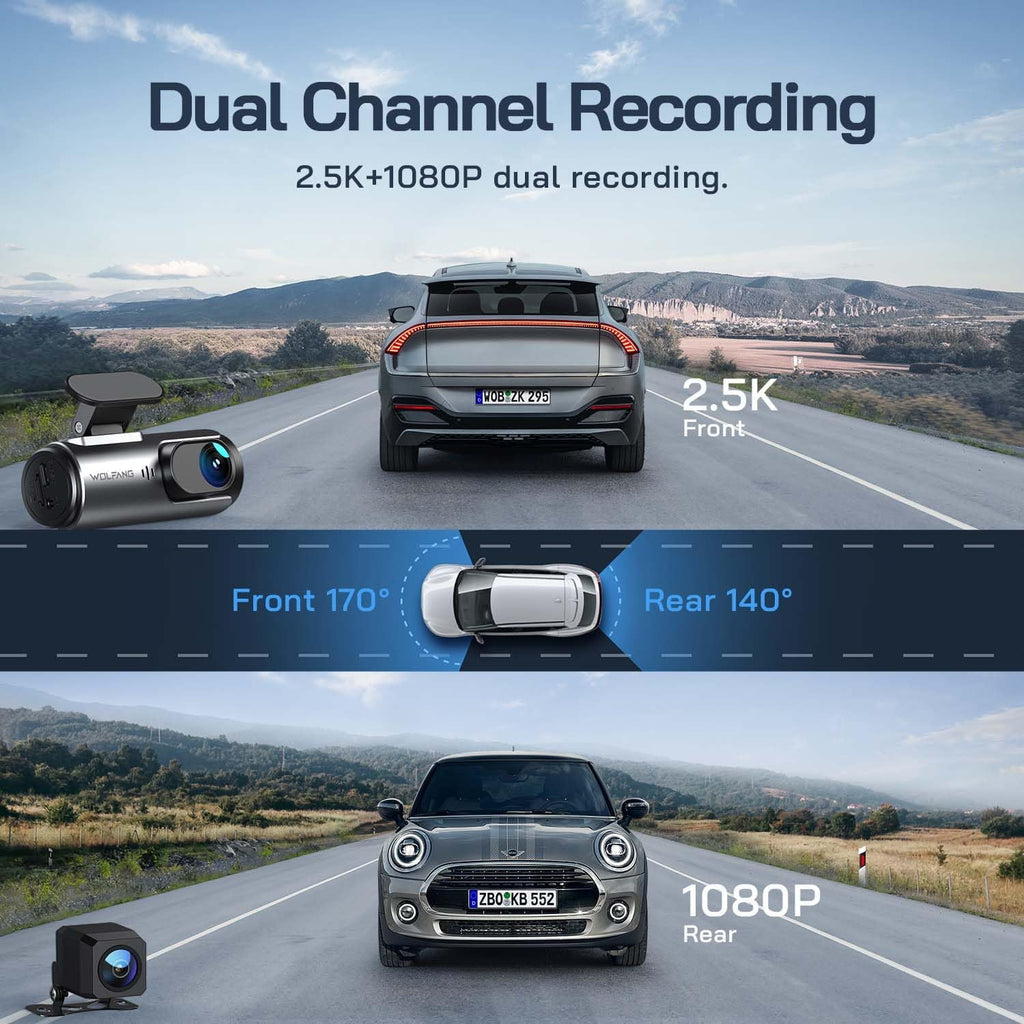 Dash Cam Front and Rear 4K Front 1080P Rear, Dual Dash Camera with 3" IPS Screen, 170° Wide Angle, Night Vision, G-Sensor, Loop Recording, Parking Monitor, Supports 128GB