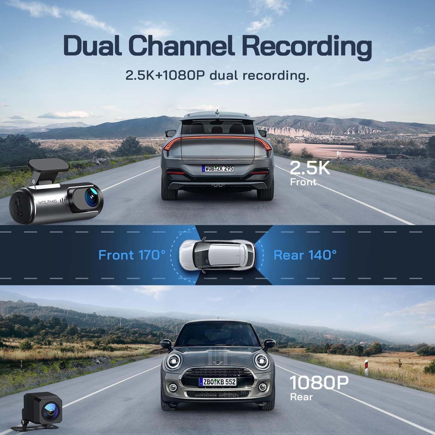 Dash Cam Front and Rear 4K Front 1080P Rear, Dual Dash Camera with 3" IPS Screen, 170° Wide Angle, Night Vision, G-Sensor, Loop Recording, Parking Monitor, Supports 128GB