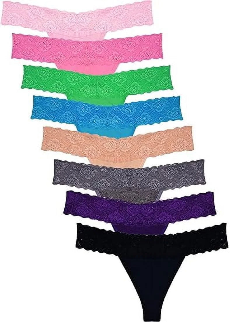 Sexy Lace Thongs for Women Thong Underwear Women Lace T-Back Panties Women Underwear Cotton Thongs Cheeky,8 Pack