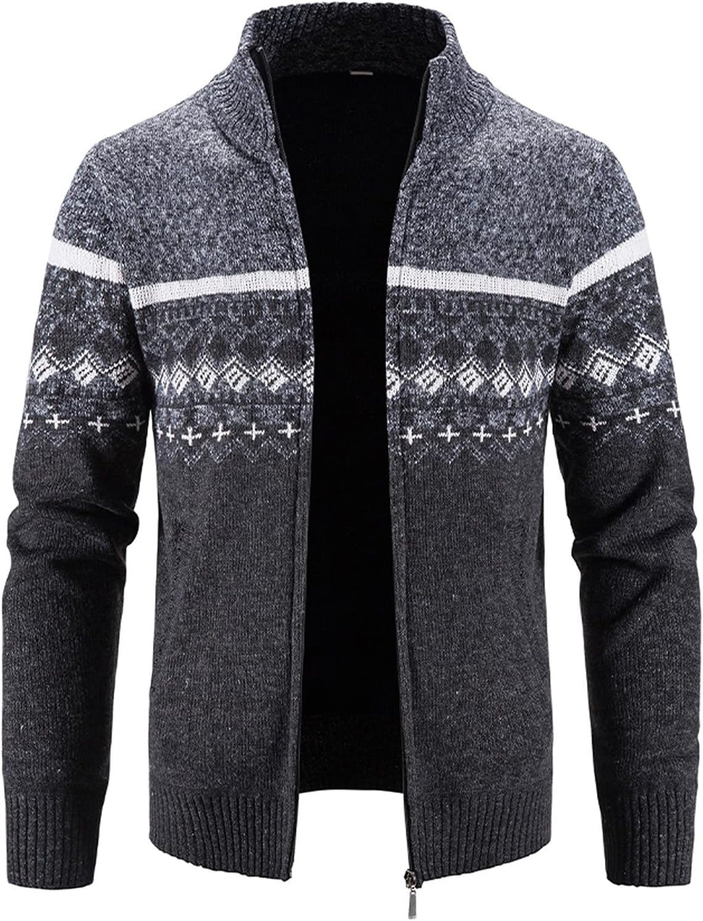 Sweater Cardigan Jackets for Mens, Fall Winter Zipper Plaid Stand Collar Coat Warm Slim Casual Short Sleeve Long Sleeves Lapel Button-Down Button up V Neck O round Crewneck 158-Dark Gray X-Large