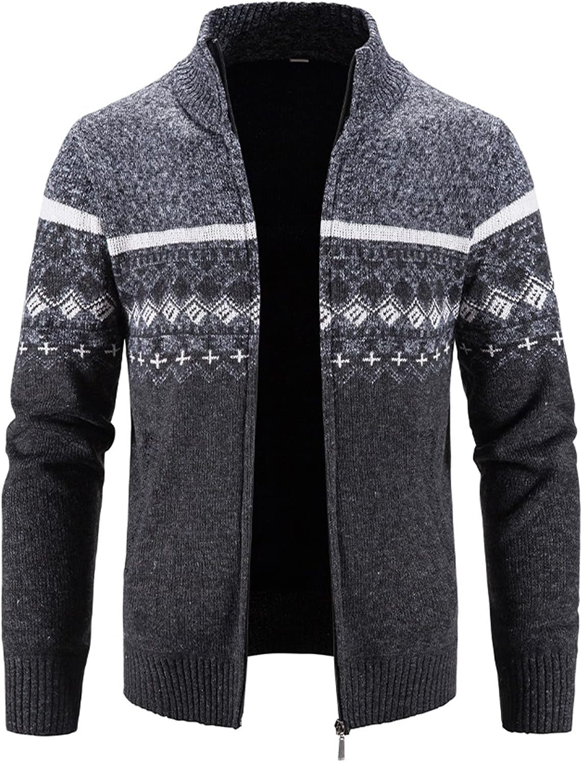 Sweater Cardigan Jackets for Mens, Fall Winter Zipper Plaid Stand Collar Coat Warm Slim Casual Short Sleeve Long Sleeves Lapel Button-Down Button up V Neck O round Crewneck 158-Dark Gray X-Large