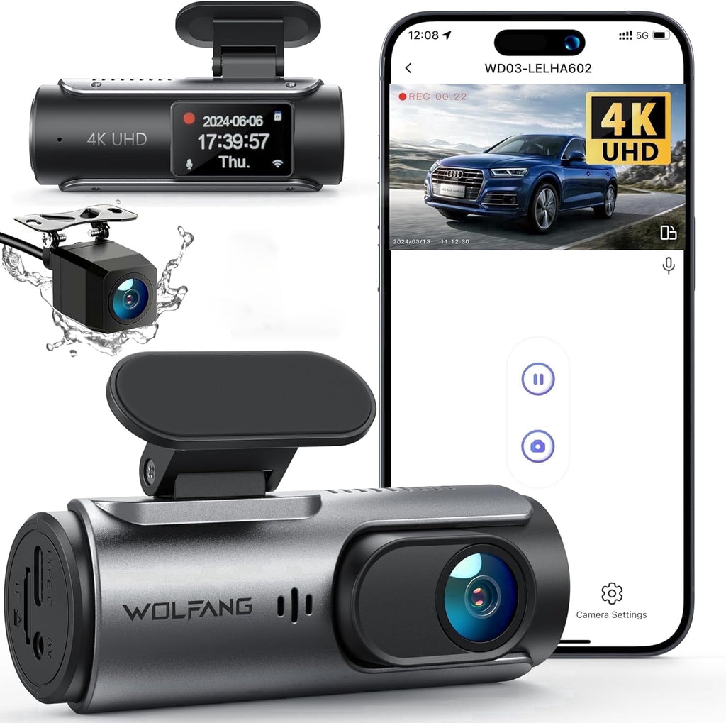 Dash Cam Front and Rear 4K Front 1080P Rear, Dual Dash Camera with 3" IPS Screen, 170° Wide Angle, Night Vision, G-Sensor, Loop Recording, Parking Monitor, Supports 128GB