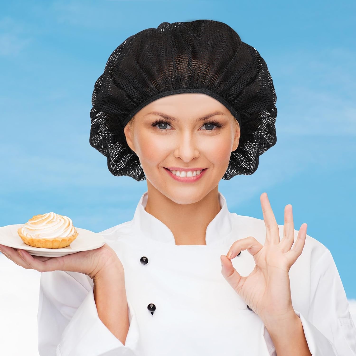 6 Pcs Chef Hat Unisex Elastic Kitchen Cooking Hat Food Service Hair Nets Mesh Ca