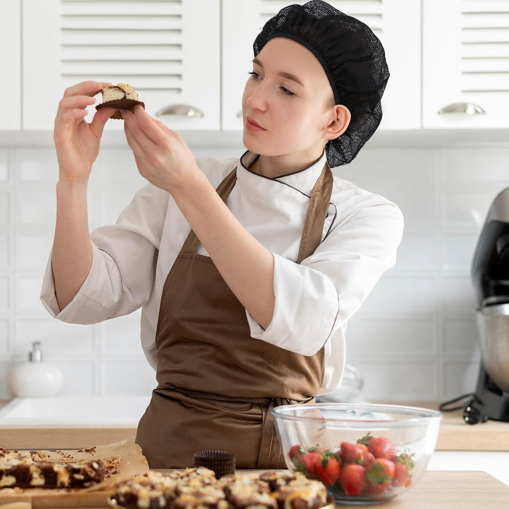 6 Pcs Chef Hat Unisex Elastic Kitchen Cooking Hat Food Service Hair Nets Mesh Ca