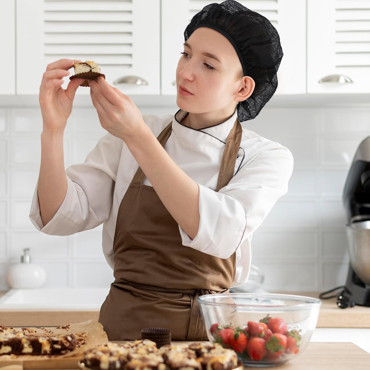 6 Pcs Chef Hat Unisex Elastic Kitchen Cooking Hat Food Service Hair Nets Mesh Ca