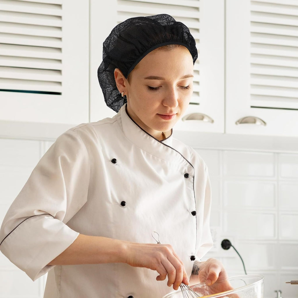 6 Pcs Chef Hat Unisex Elastic Kitchen Cooking Hat Food Service Hair Nets Mesh Ca